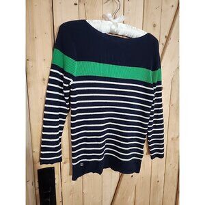 Ralph Lauren Striped Ribbed Knit Sweater Women Size L Blue & Green Pullover